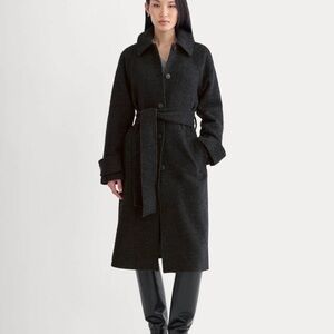 Everlane Black Wool Coat - Italian Belted Overcoat